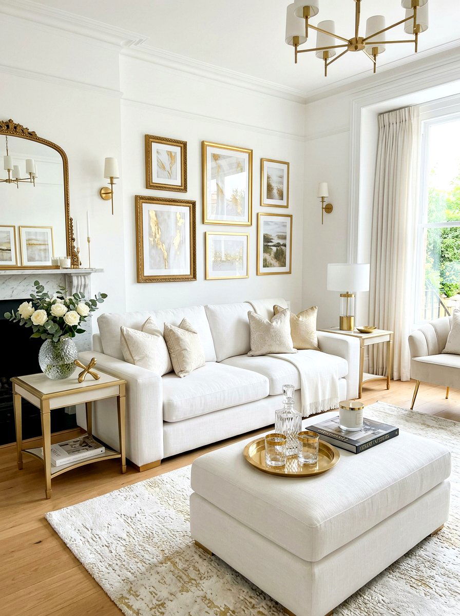 Gold accent living room - 30 hotel chic living room ideas