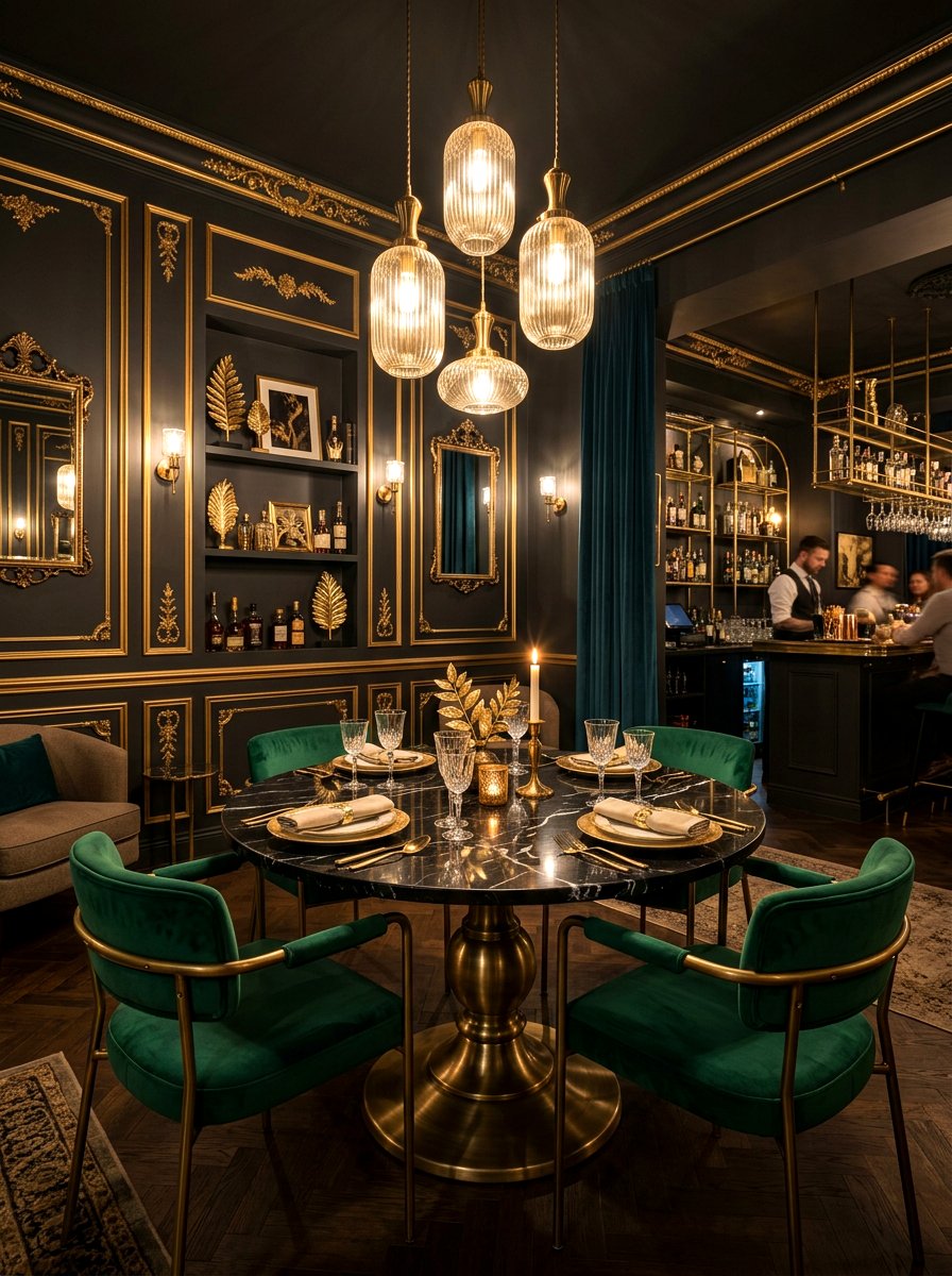 Gold accent speakeasy dining room - 30 speakeasy dining room ideas
