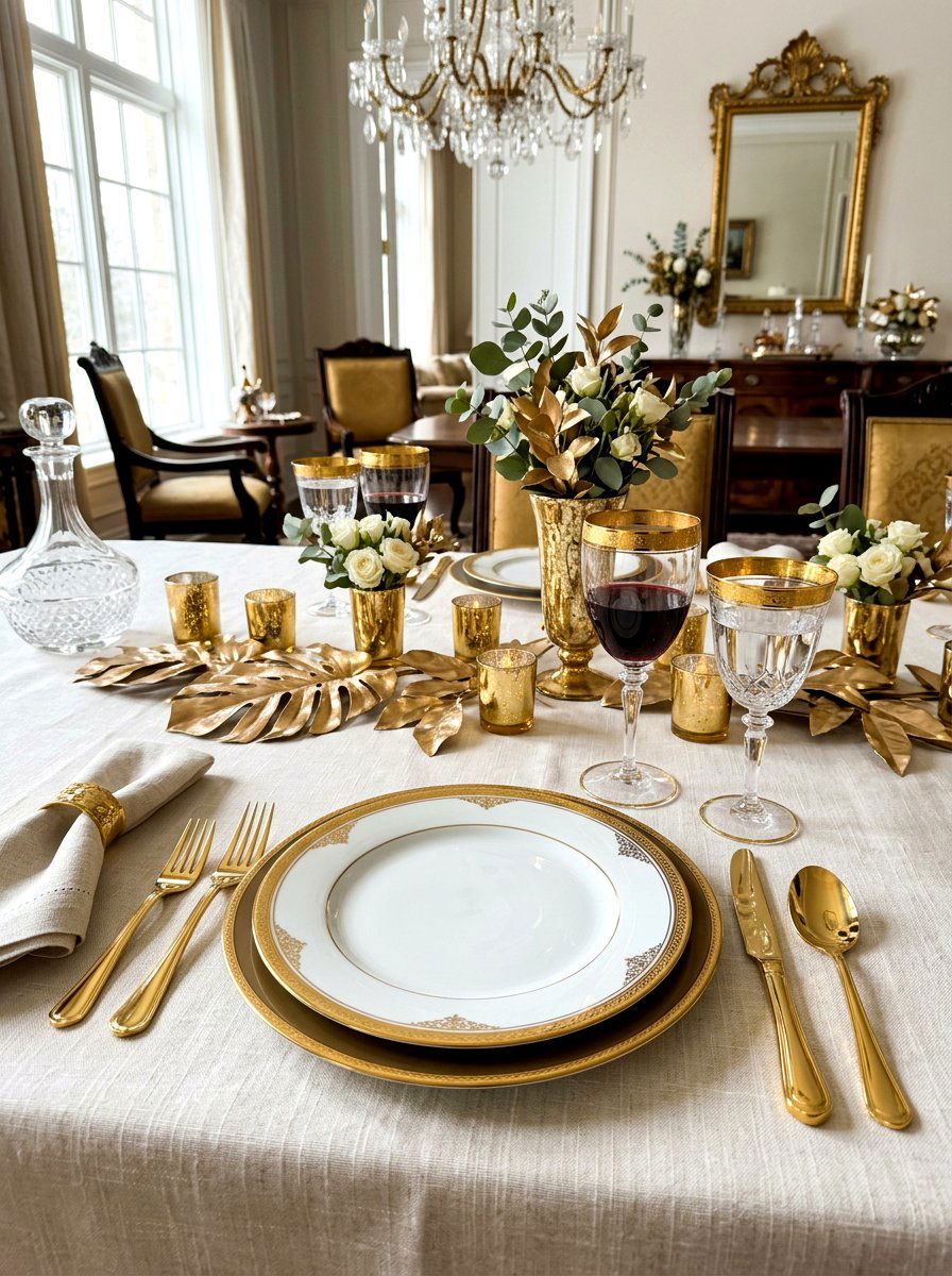 Gold accent table decor - 30 fall dinner party home ideas