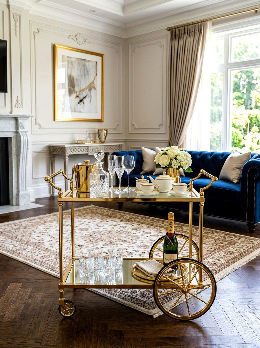 Gold accent tea trolley - 30 tea corner ideas