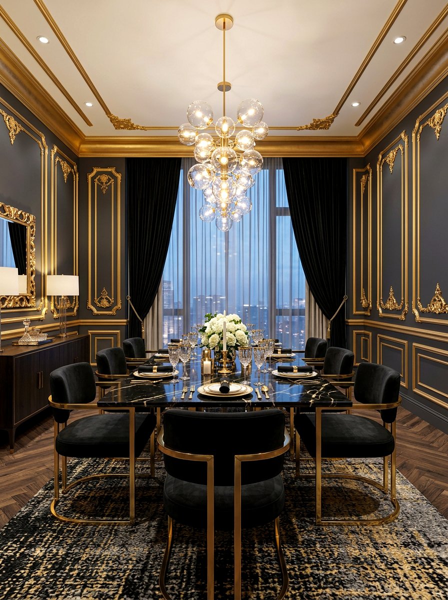 Gold accent wall molding - 30 dining room wall molding ideas