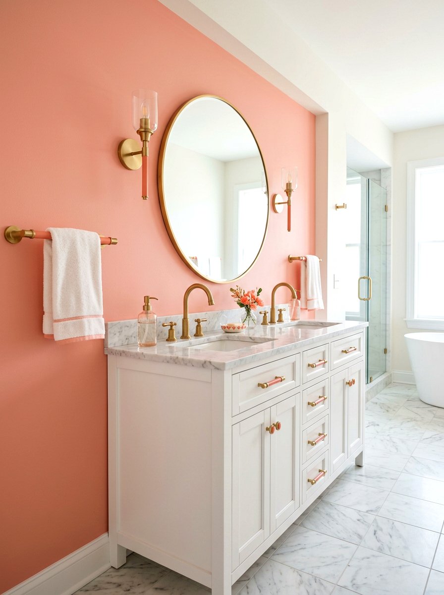 Gold and Coral Bathroom Hardware - 30 coral bathroom decor ideas