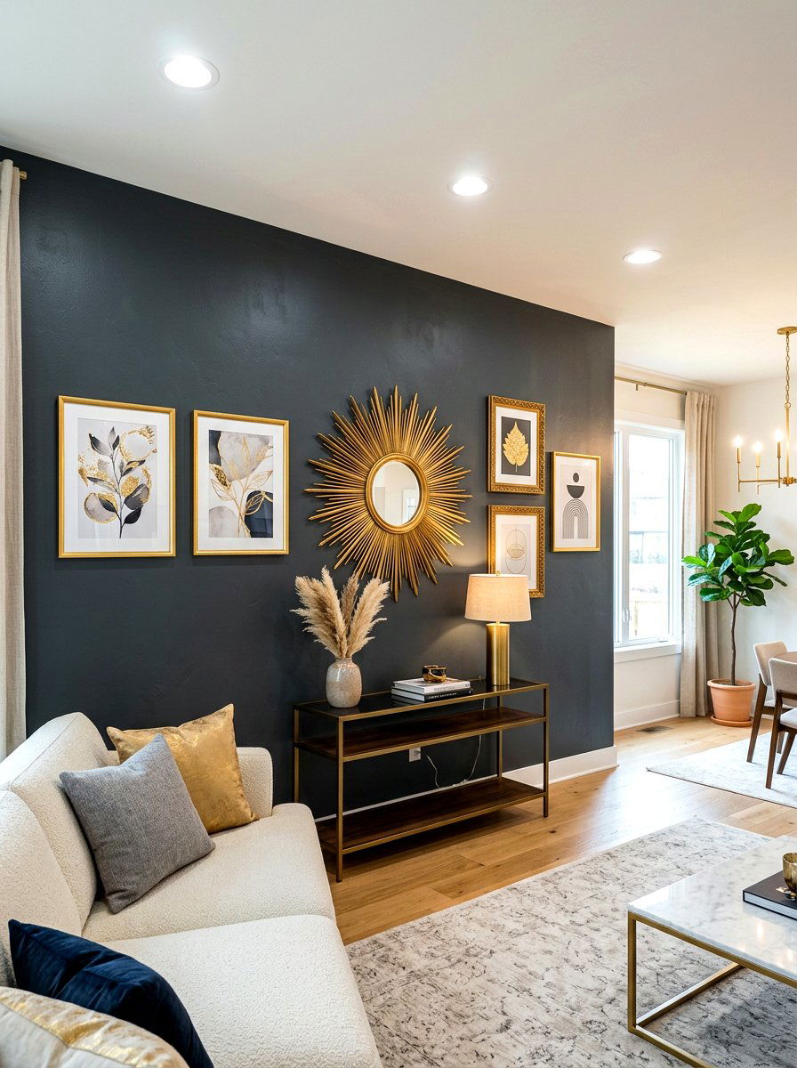 Gold and gunmetal accent wall - 30 mixed metal decor ideas