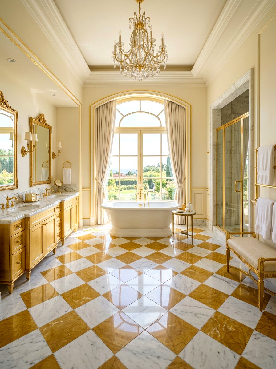 Gold and white luxury bathroom tile - 30 checkerboard bath floor ideas