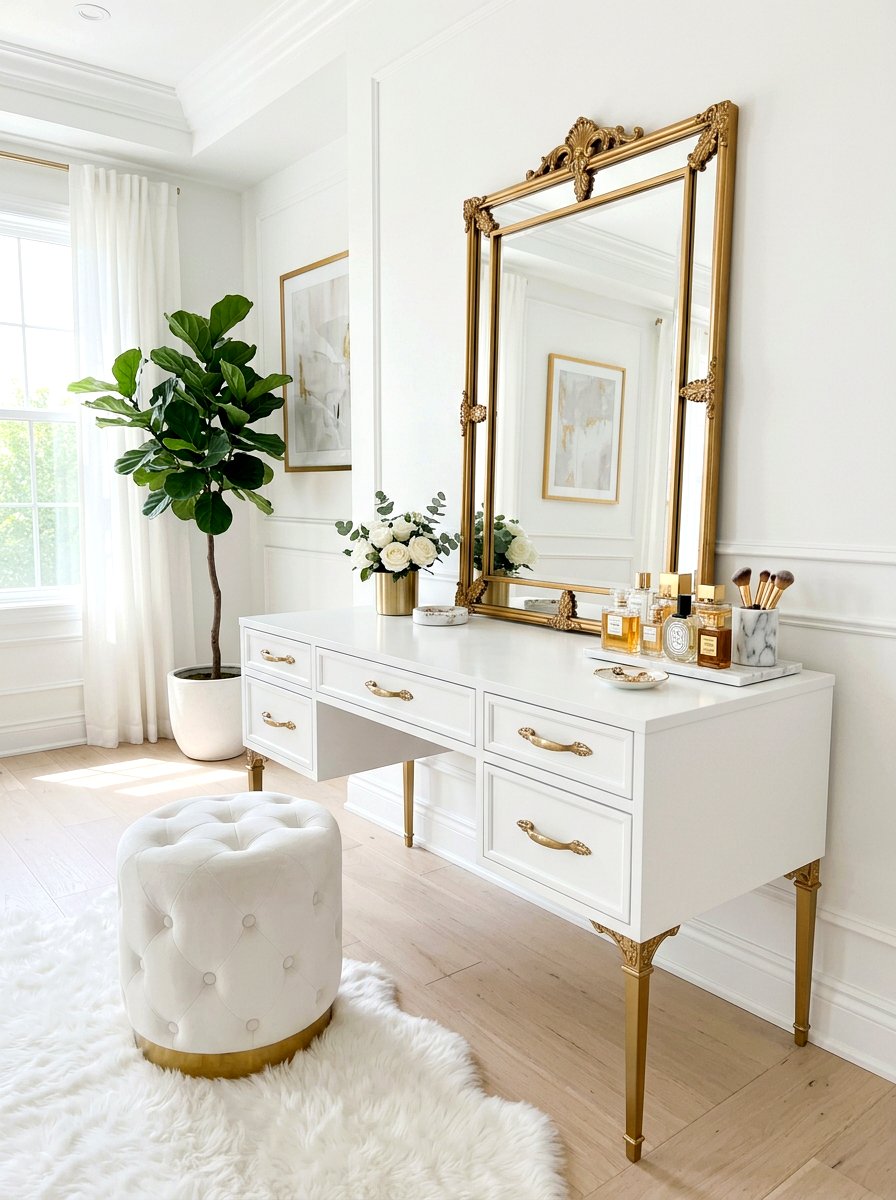 Gold and white vanity - 30 beauty room ideas