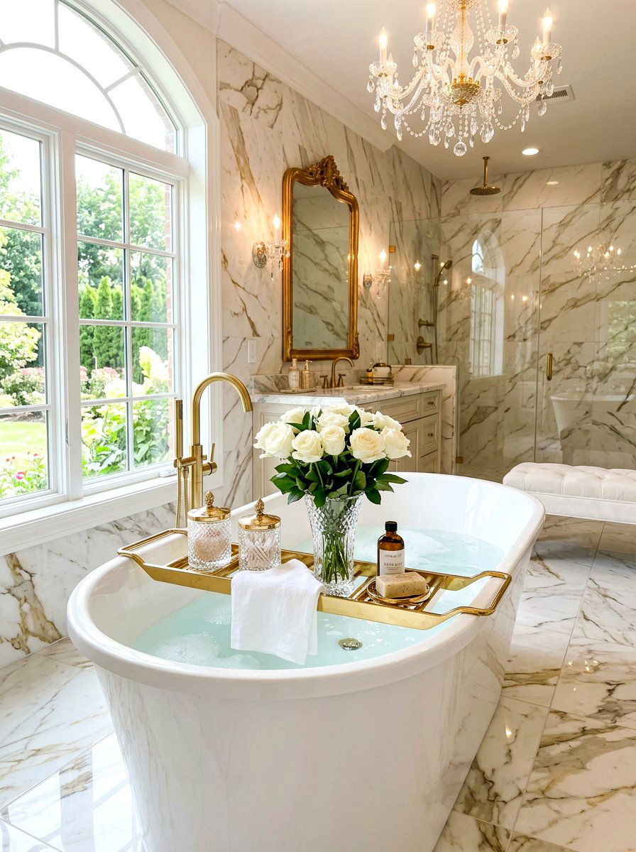 Gold bath tray - 30 tub tray styling ideas