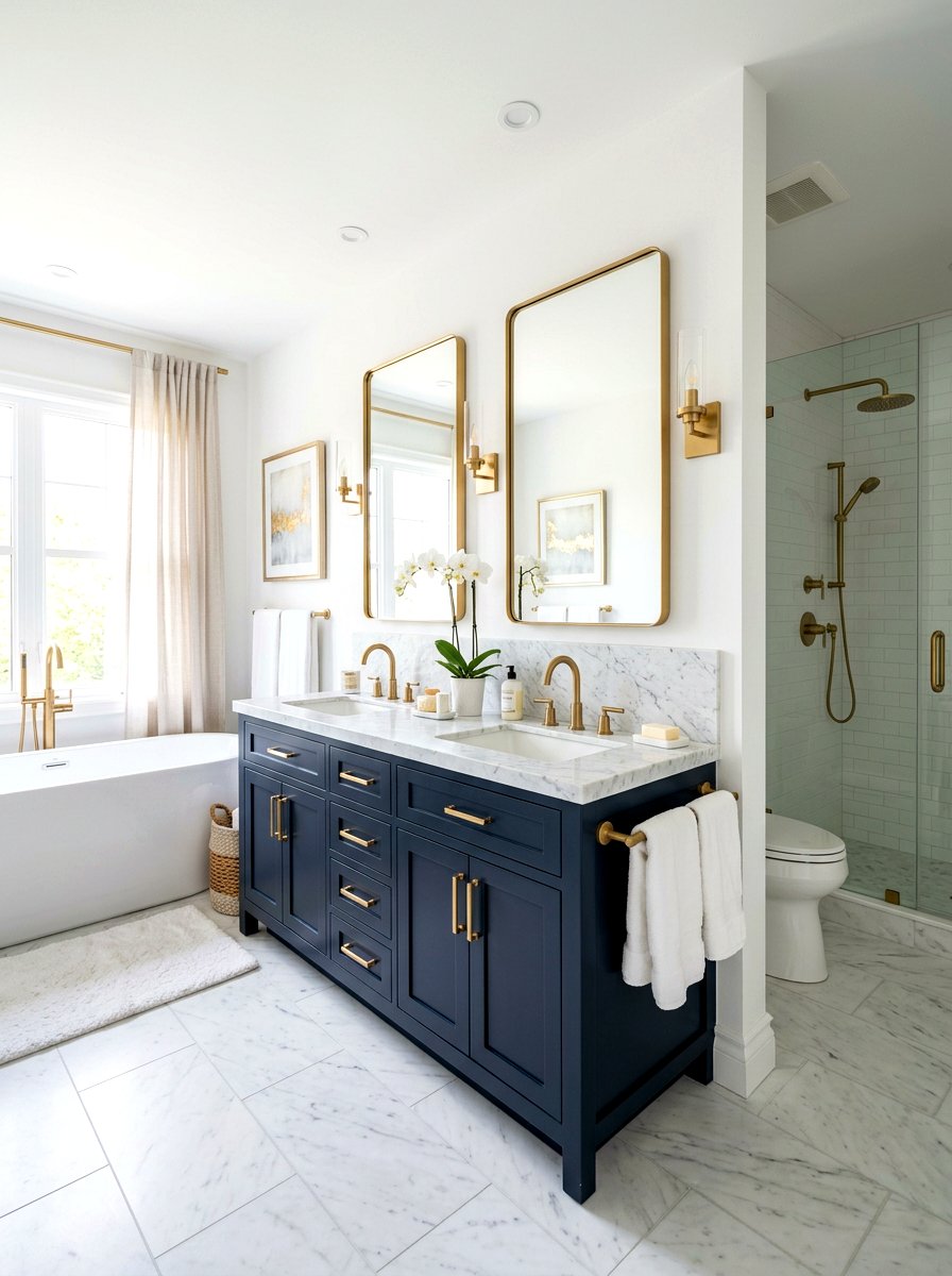 Gold bathroom hardware - 30 serene bathroom decor ideas