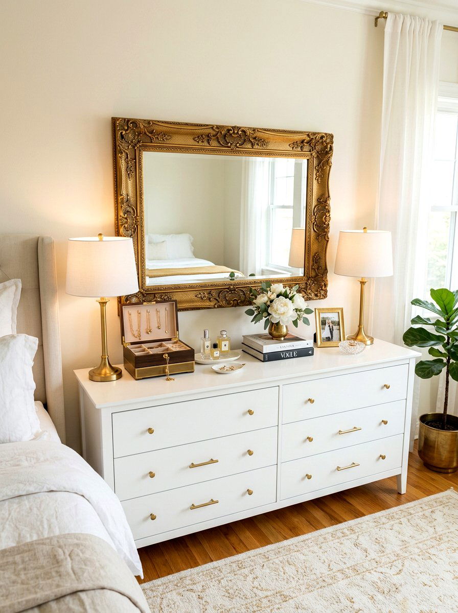 Gold brass dresser mirror - 30 antique brass mirror decor ideas