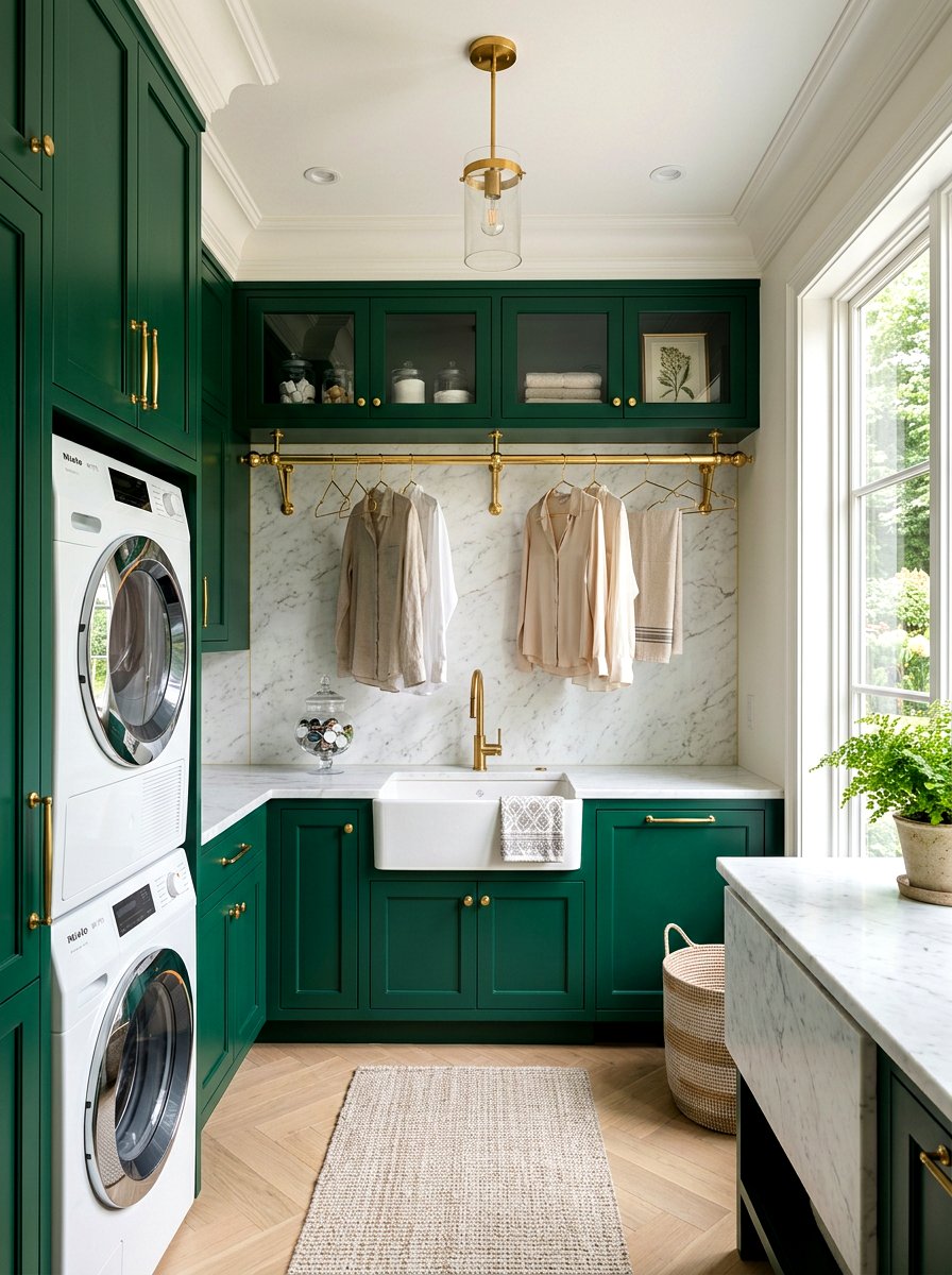 Gold brass laundry rod - 30 laundry room hanging rod ideas