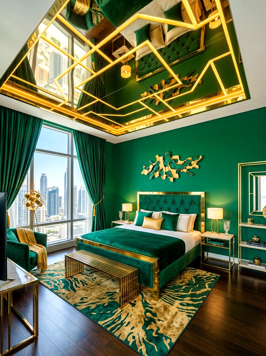 Gold chrome ceiling accent bedroom - 30 futuristic glam bedroom ideas
