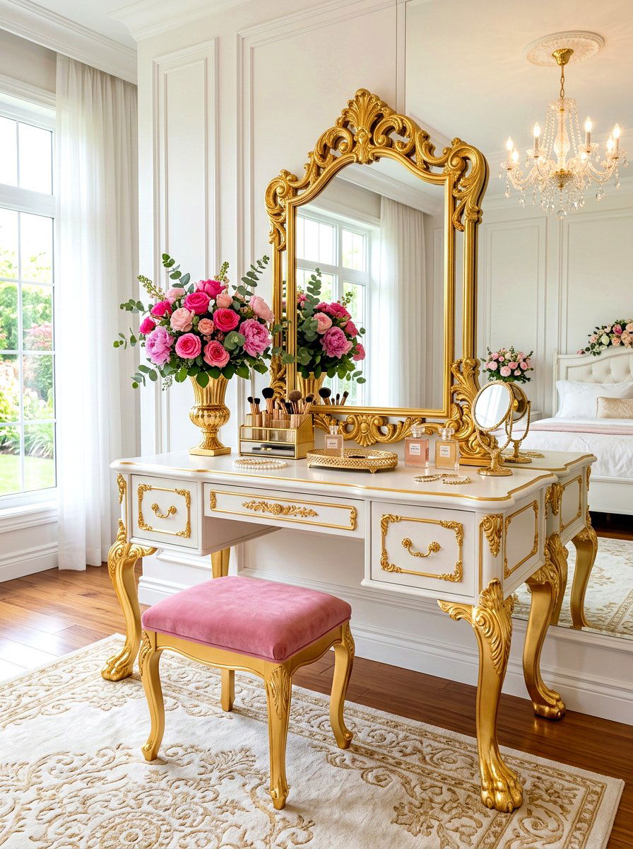Gold claw foot vanity - 30 coquette vanity ideas