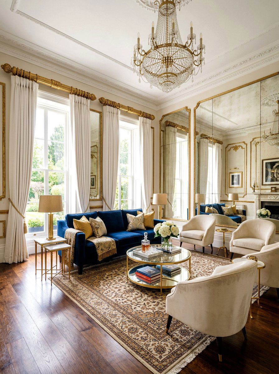 Gold curtain rods - 30 living room curtain ideas