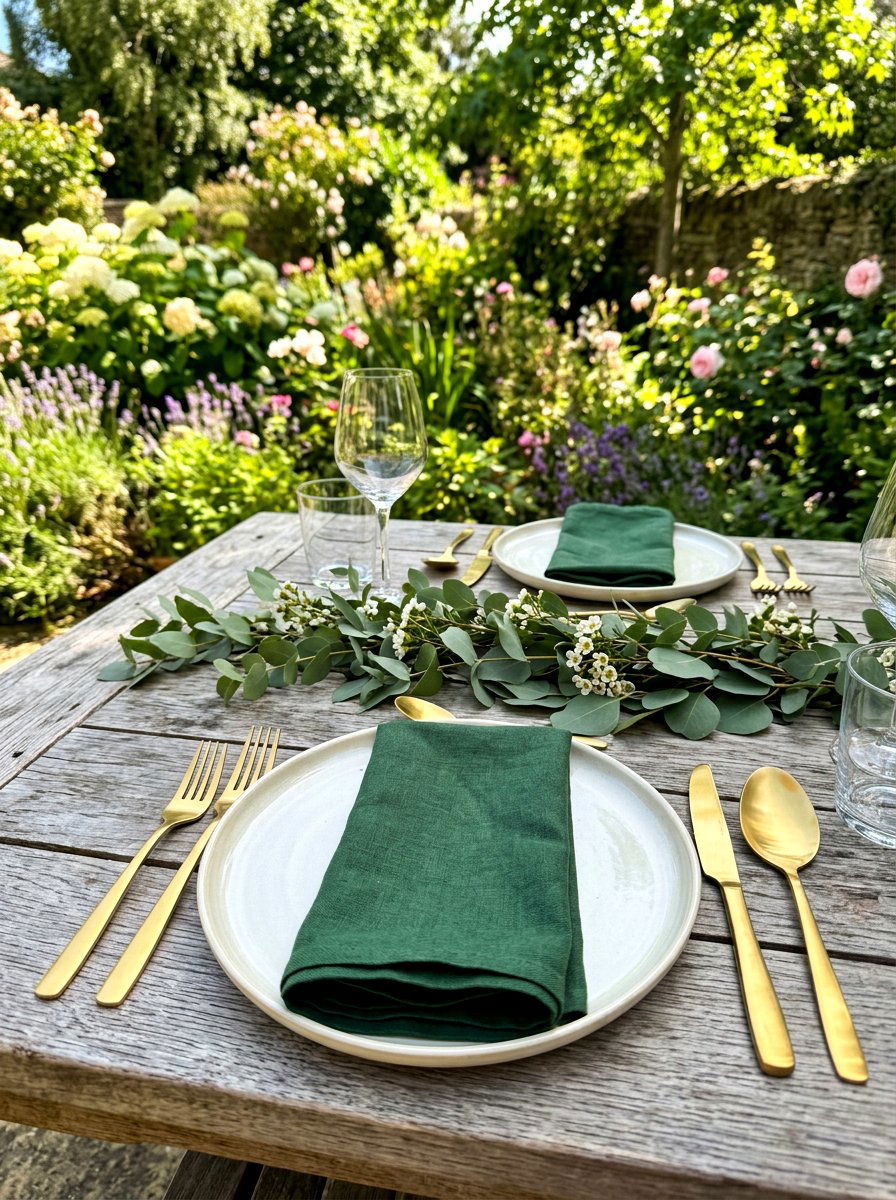 Gold cutlery garden table - 30 garden baby shower table ideas