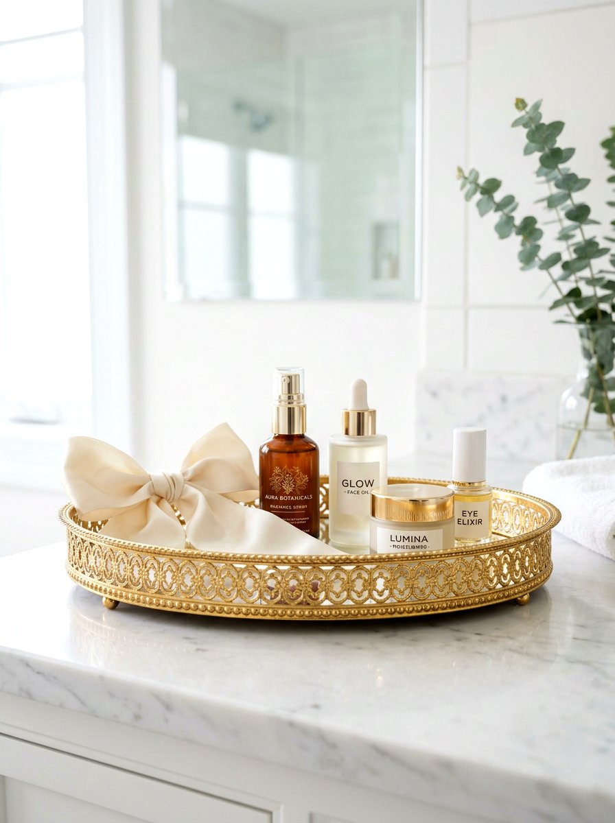 Gold filigree tray - 30 coquette vanity ideas