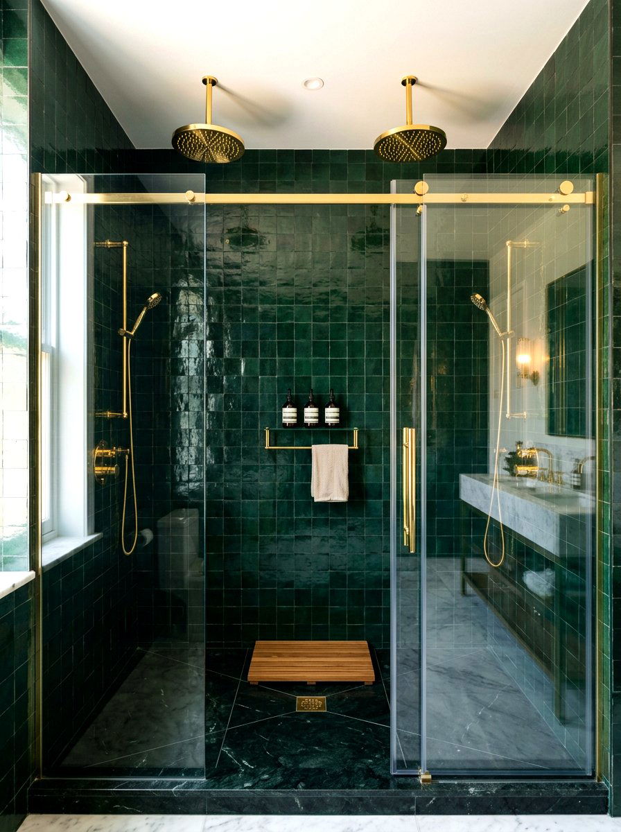 Gold fixtures double shower - 30 double shower bathroom ideas