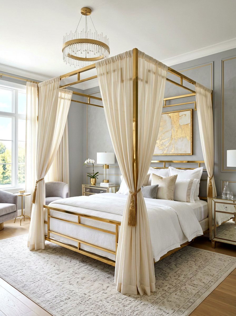 Gold frame canopy bed - 30 draped canopy bed ideas