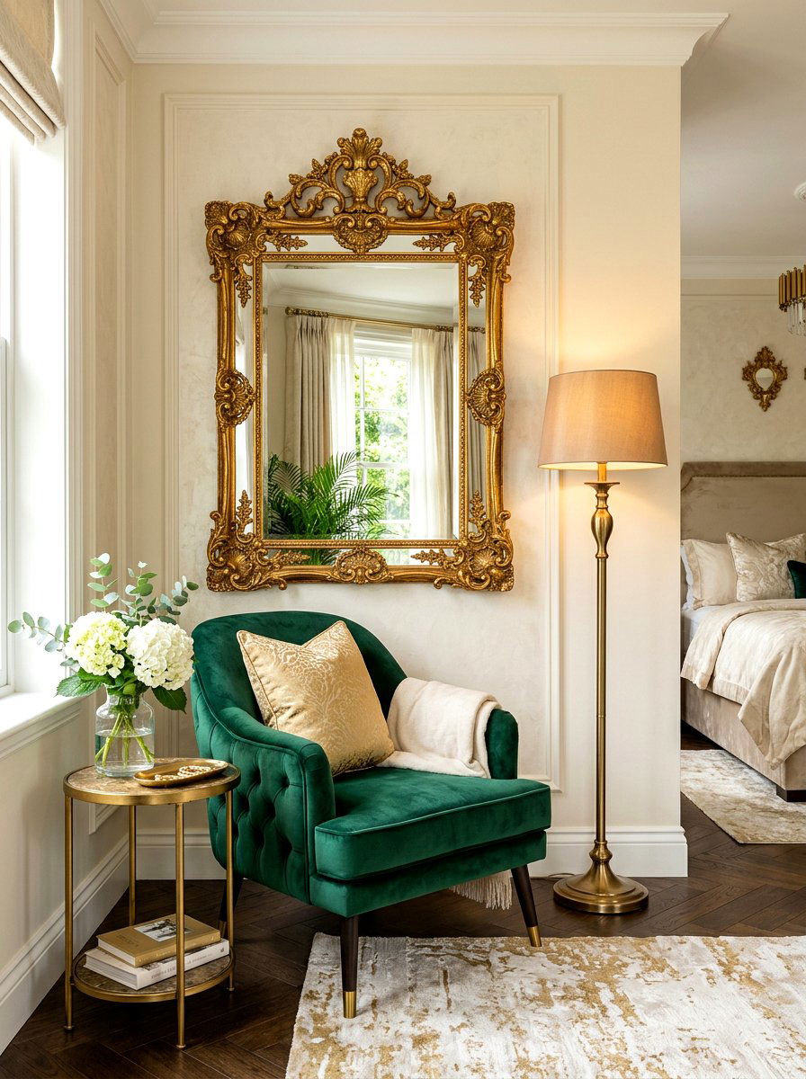 Gold frame mirror bedroom corner - 30 mirror alcove ideas