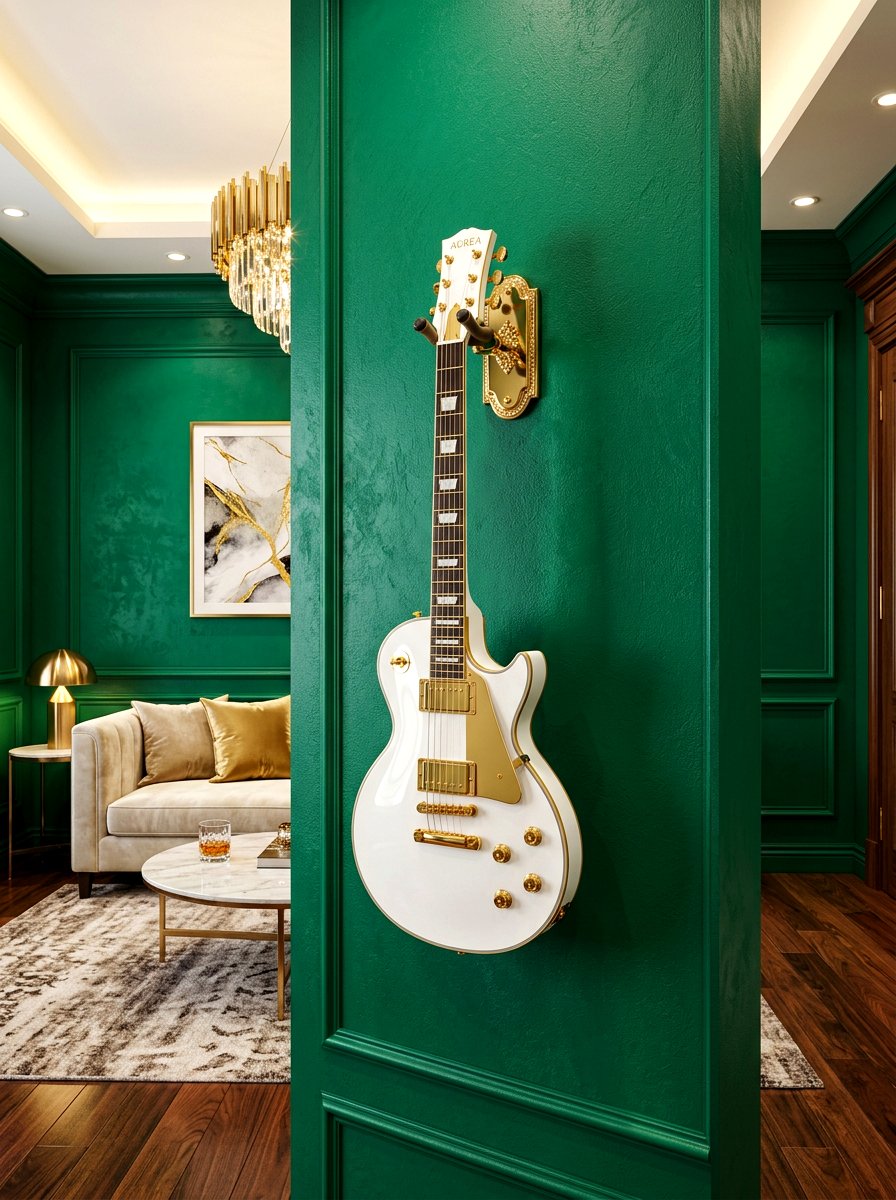Gold guitar wall mount - 30 guitar wall display ideas