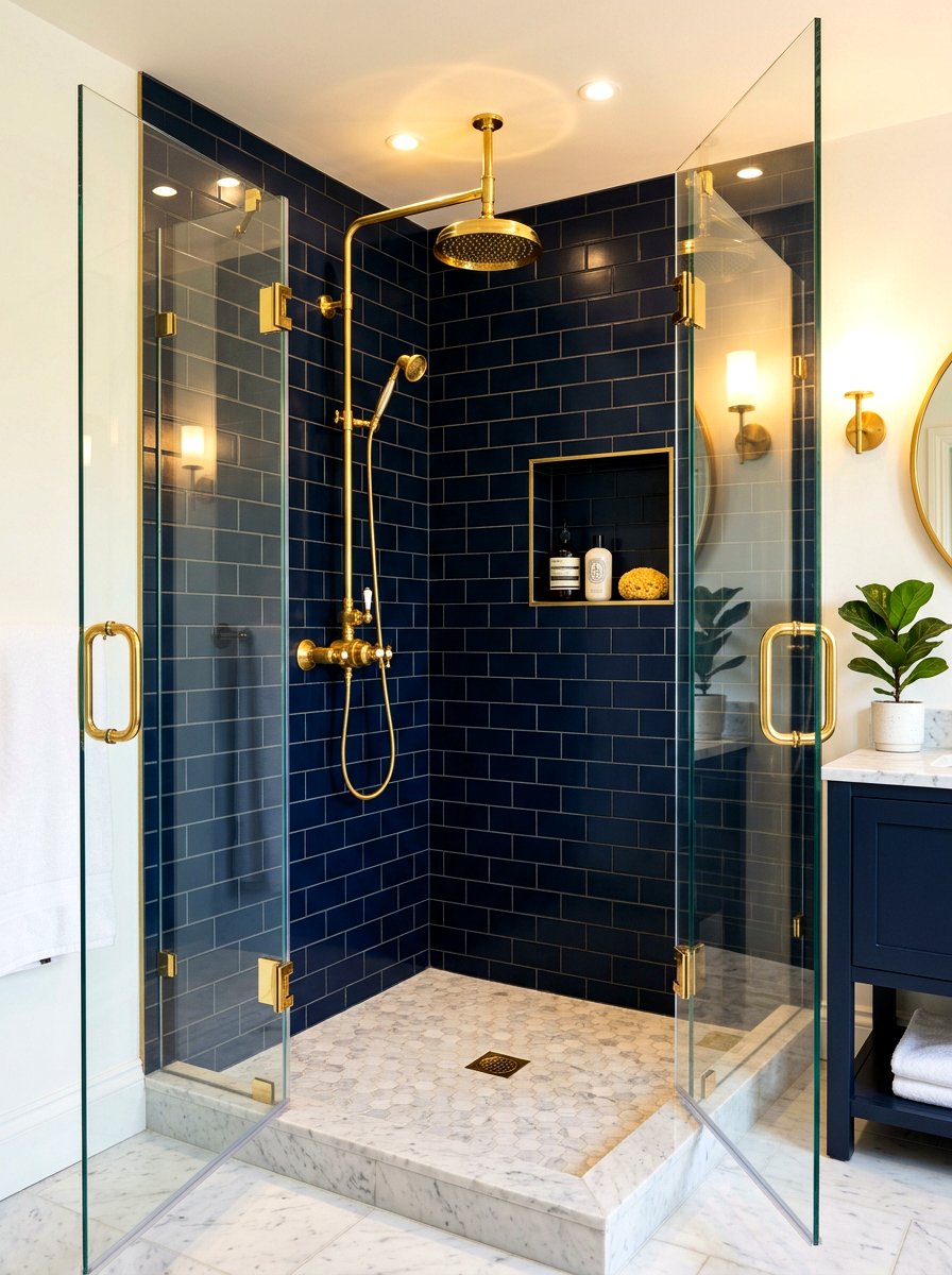 Gold hardware luxury shower - 30 spa shower bathroom ideas
