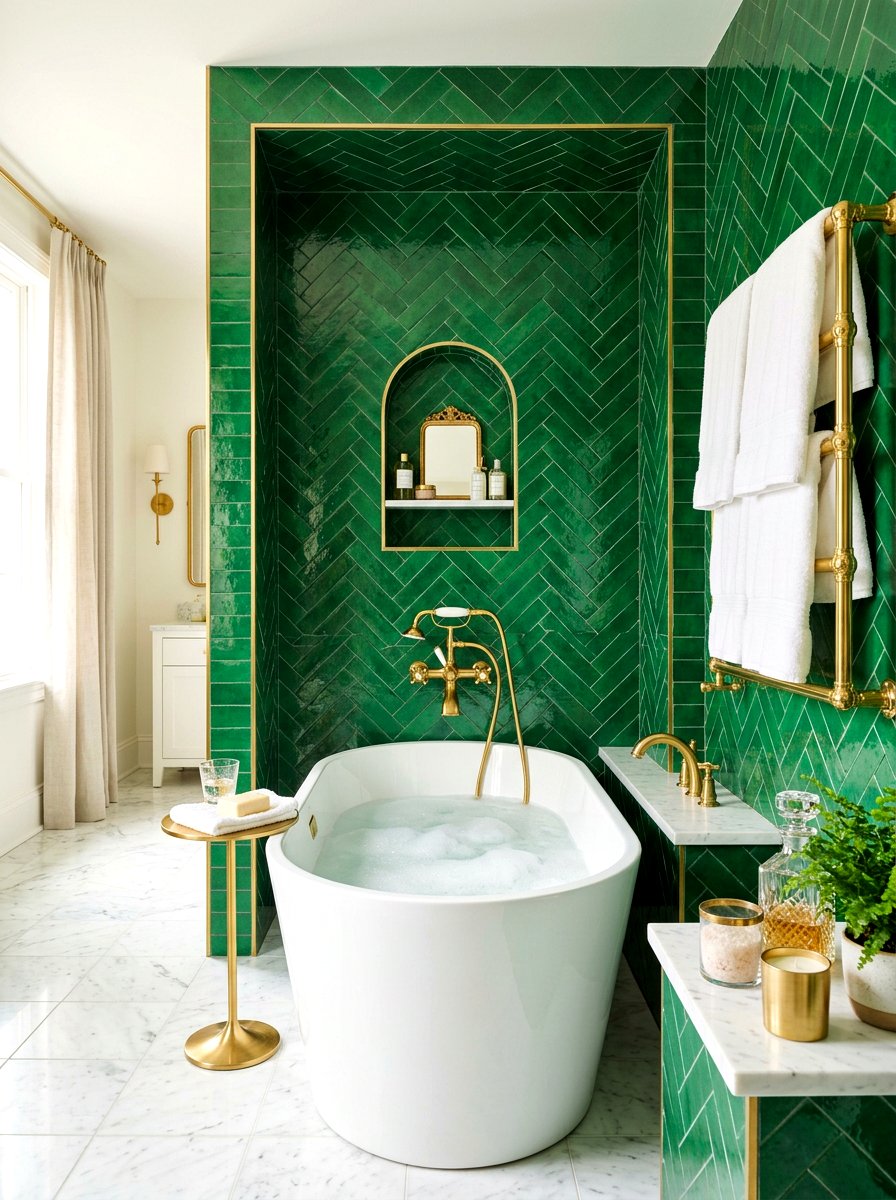 Gold hardware tub alcove - 30 tub nook bathroom ideas