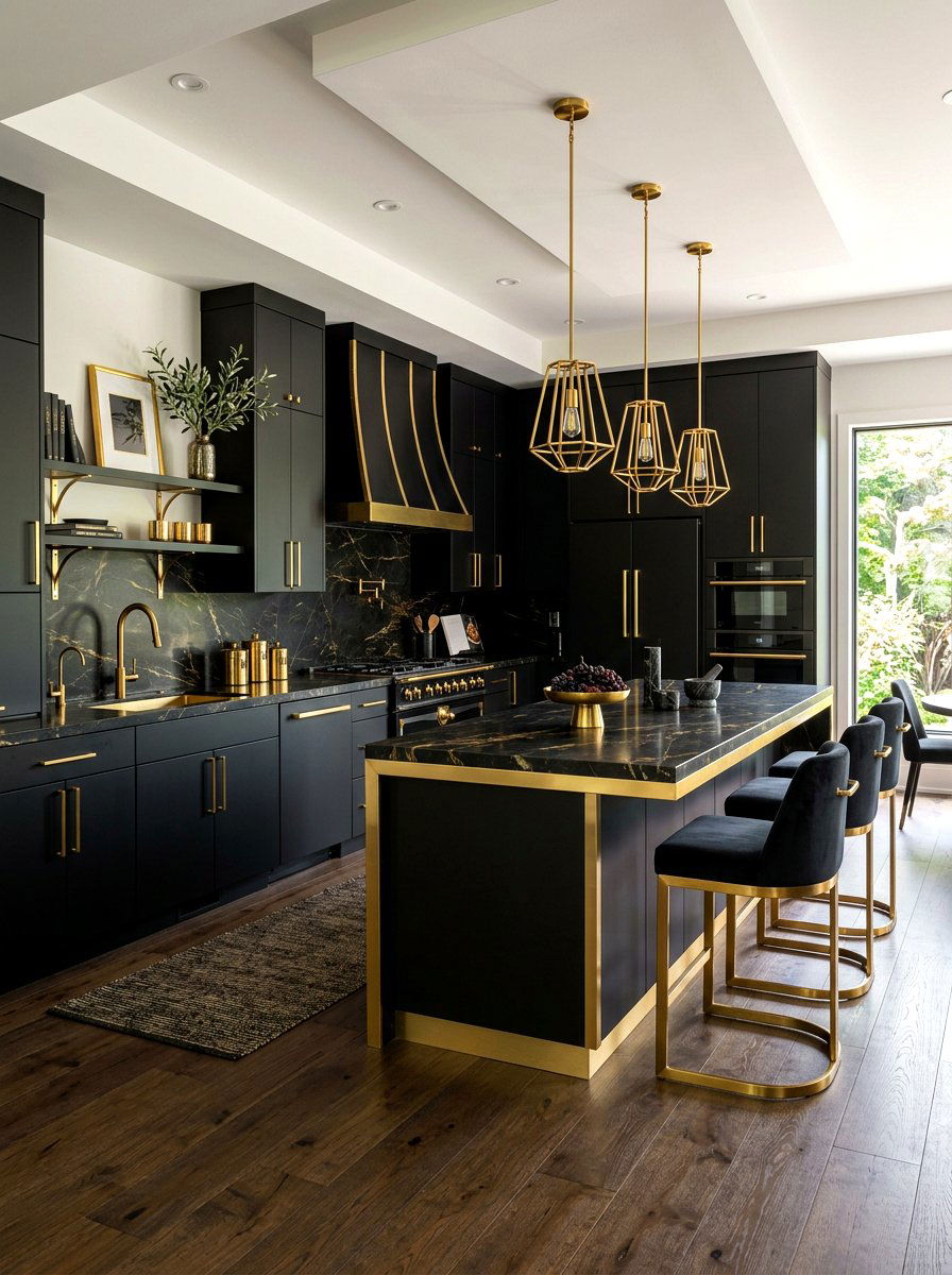 Gold kitchen accents - 30 moody kitchen ideas