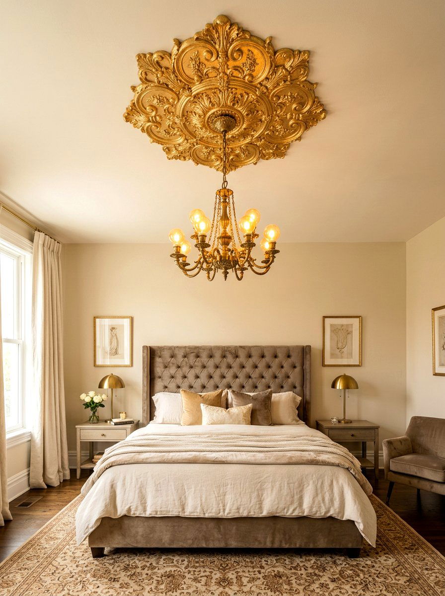 Gold leaf ceiling medallion - 30 ceiling medallion ideas