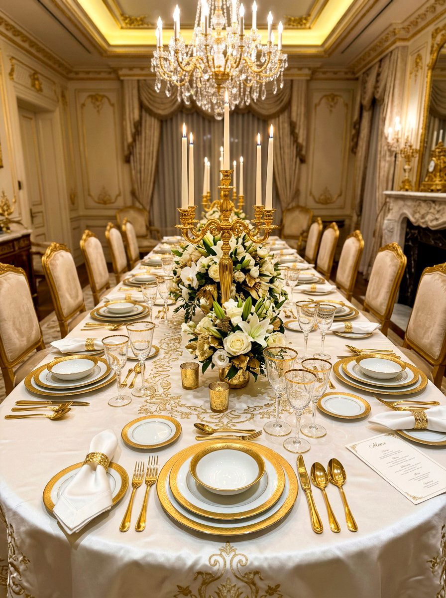 Gold luxury dinner table - 30 romantic dinner party ideas at home
