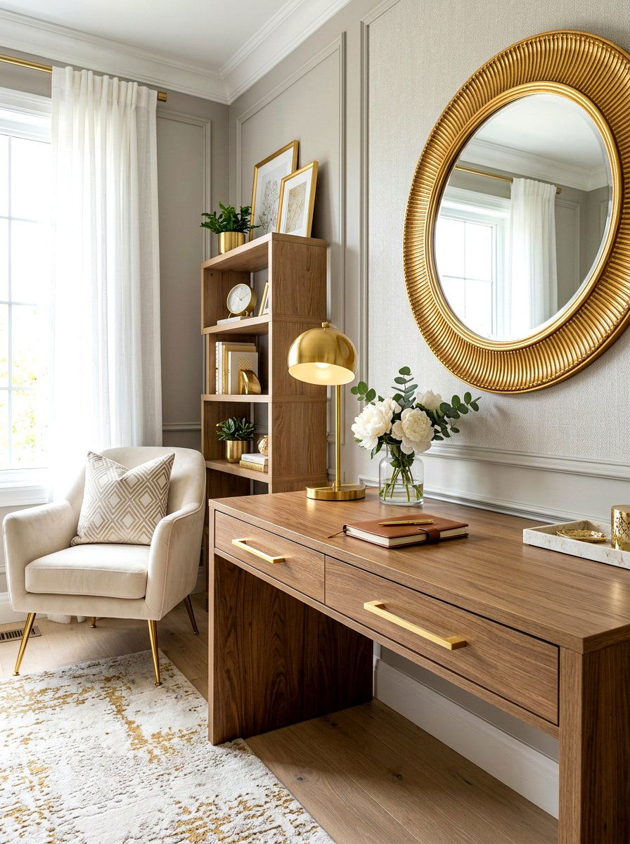 Gold metal accents - 30 quiet luxury office ideas