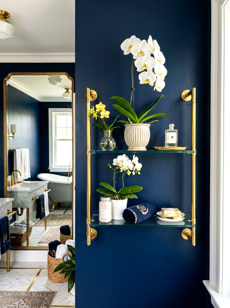 Gold metal bathroom shelf - 30 bathroom plant shelf ideas
