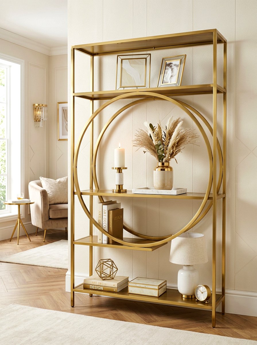 Gold metal shelf - 30 wall shelf decor ideas