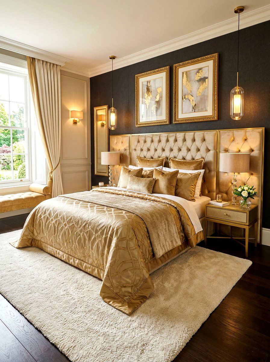 Gold metallic accent bedding - 30 designer bedding bedroom ideas
