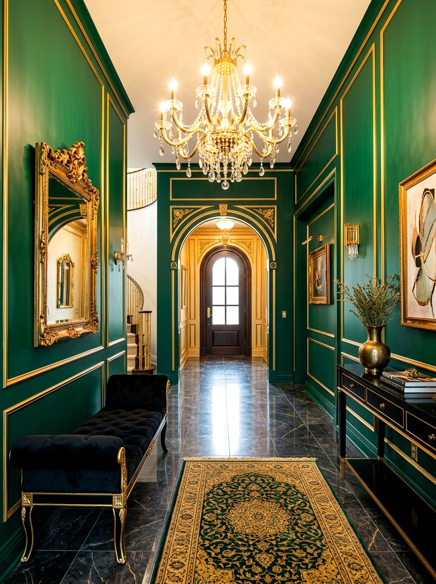 Gold metallic accent molding - 30 foyer wall molding ideas