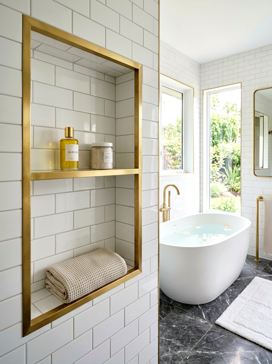 Gold metallic trim niche - 30 tub niche ideas