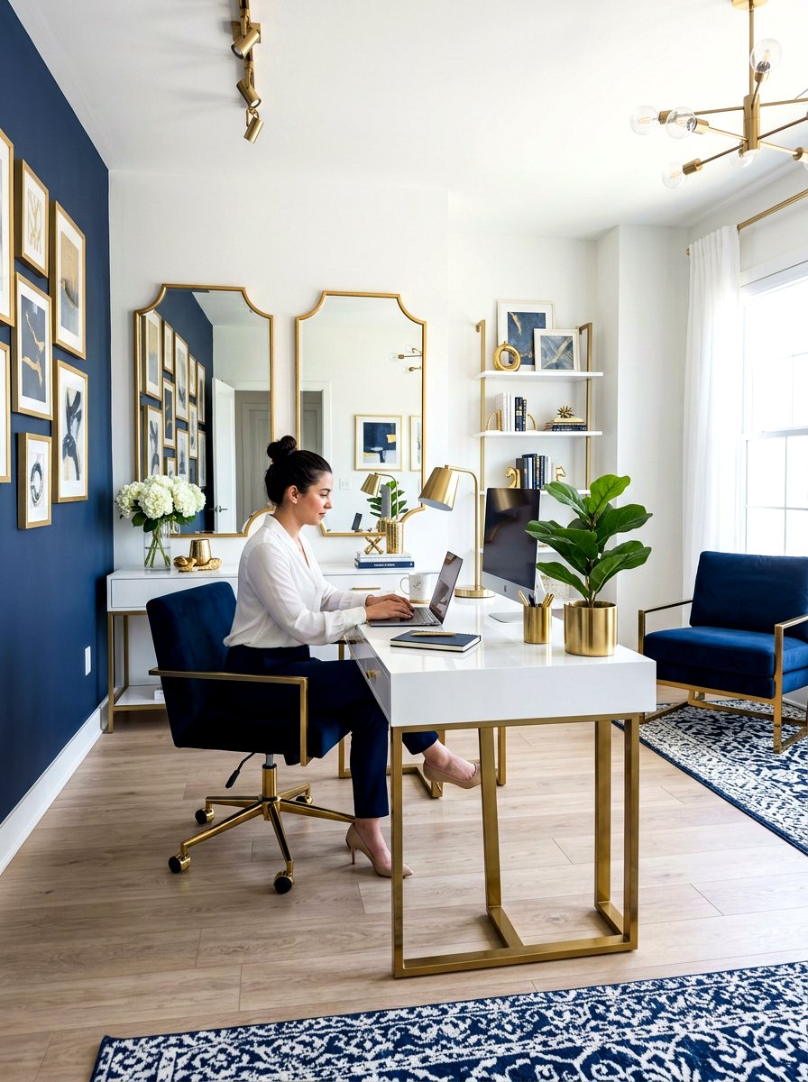 Gold office accents - 30 feminine home studio ideas
