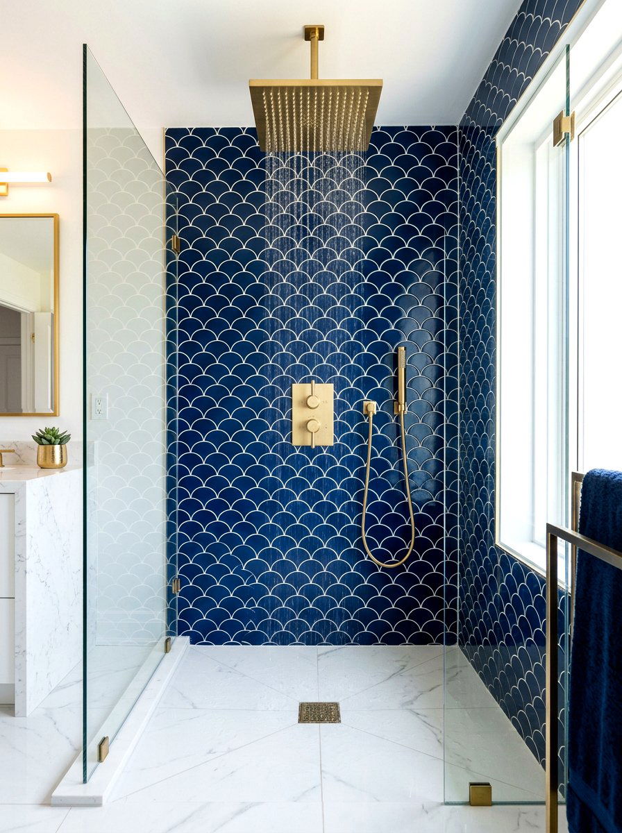 Gold shower fixtures - 30 walk in shower ideas