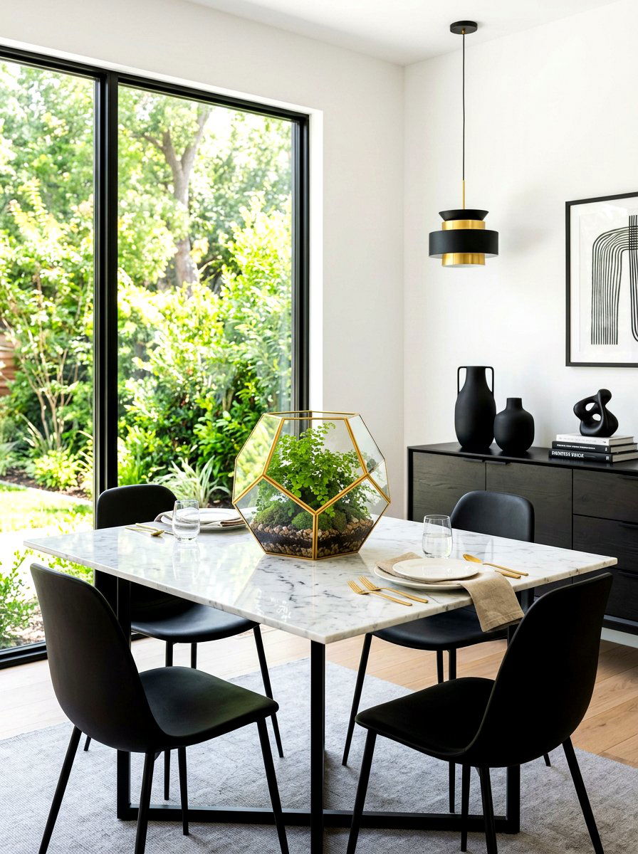 Gold terrarium with ferns - 30 simple centerpiece dining ideas