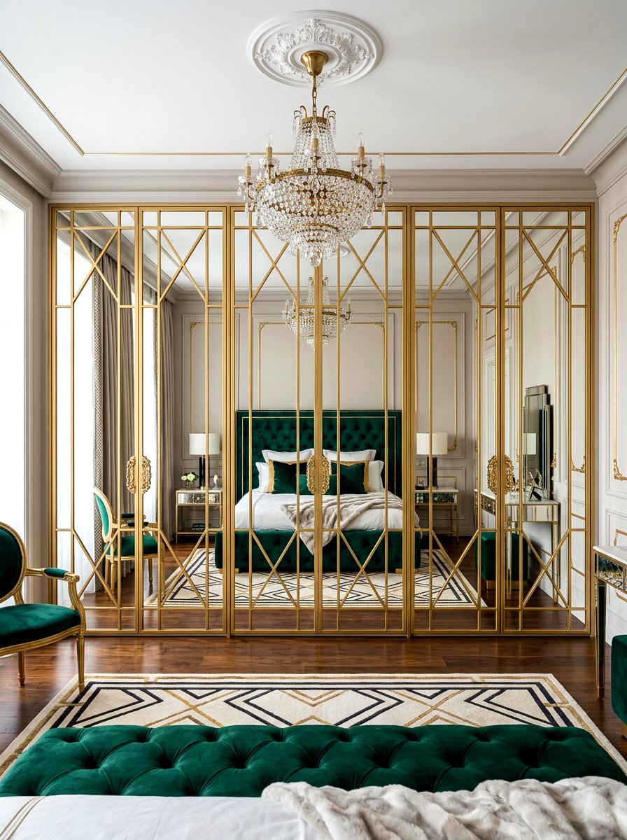 Gold trim mirrored doors - 30 bedroom closet door ideas