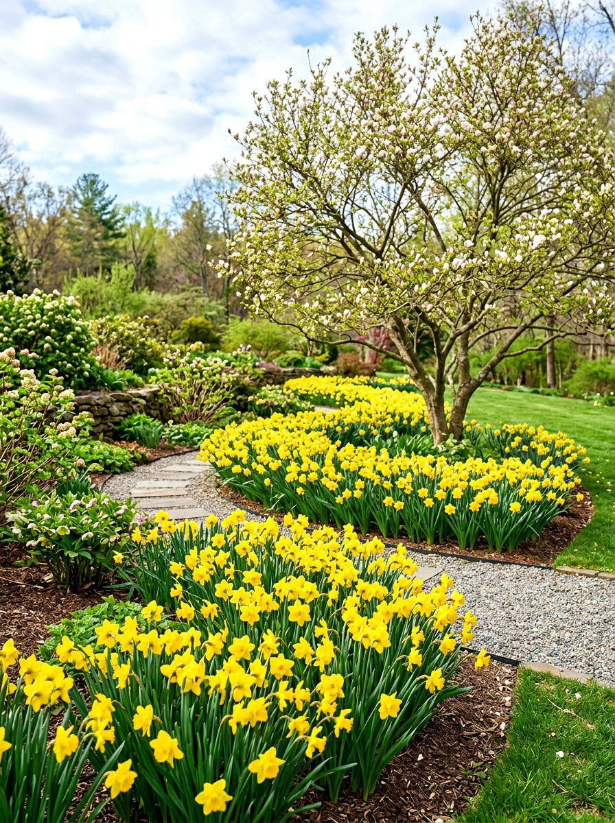 Golden Daffodil Borders - 30 flower bed plant ideas