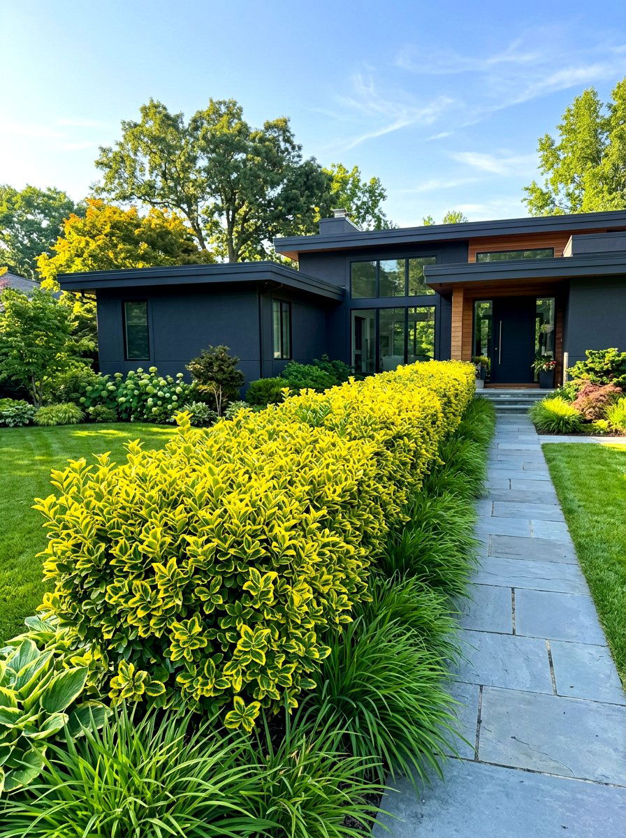 Golden Euonymus Hedge - 30 house front hedge ideas