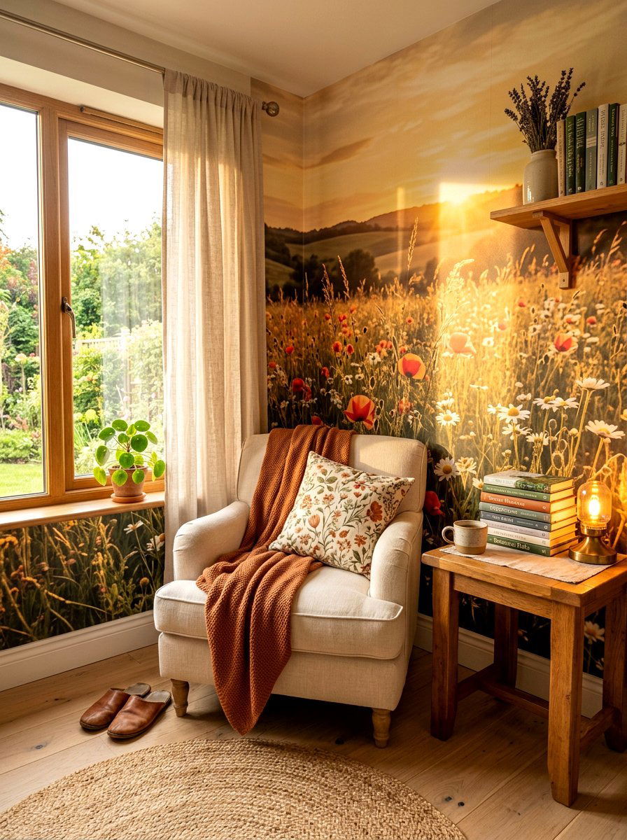 Golden Hour Meadow Wallpaper - 30 landscape mural wall ideas