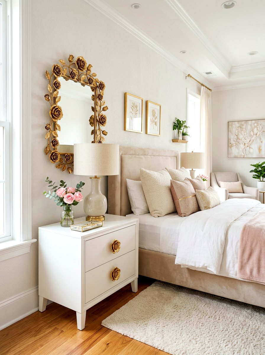 Golden Rose Motif Furniture - 30 rose print bedroom ideas