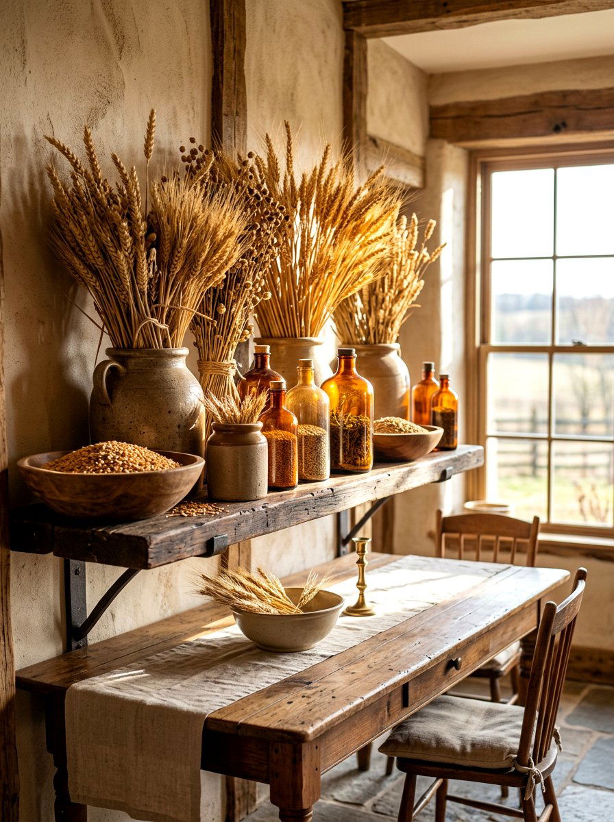 Golden Wheat Shelf - 30 seasonal shelf decor ideas