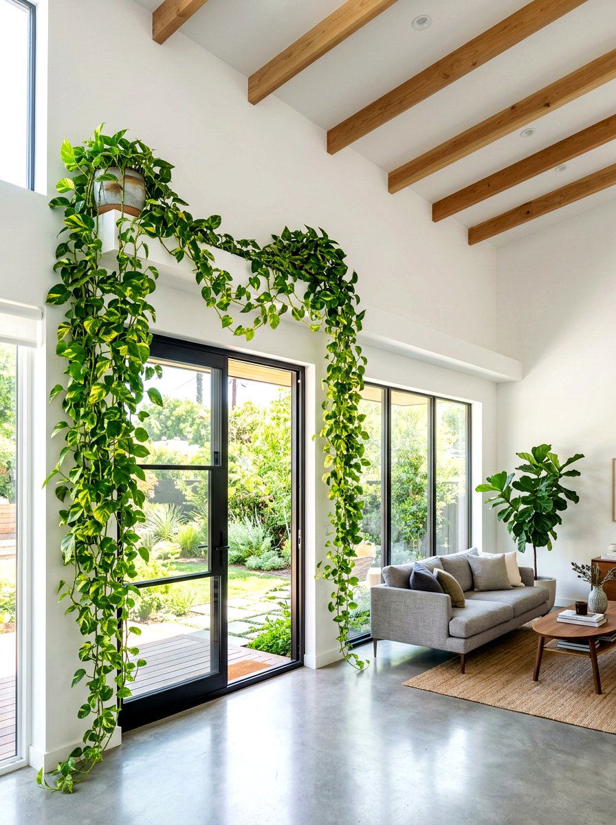 Golden pothos high ledge - 30 low light indoor plant decor ideas
