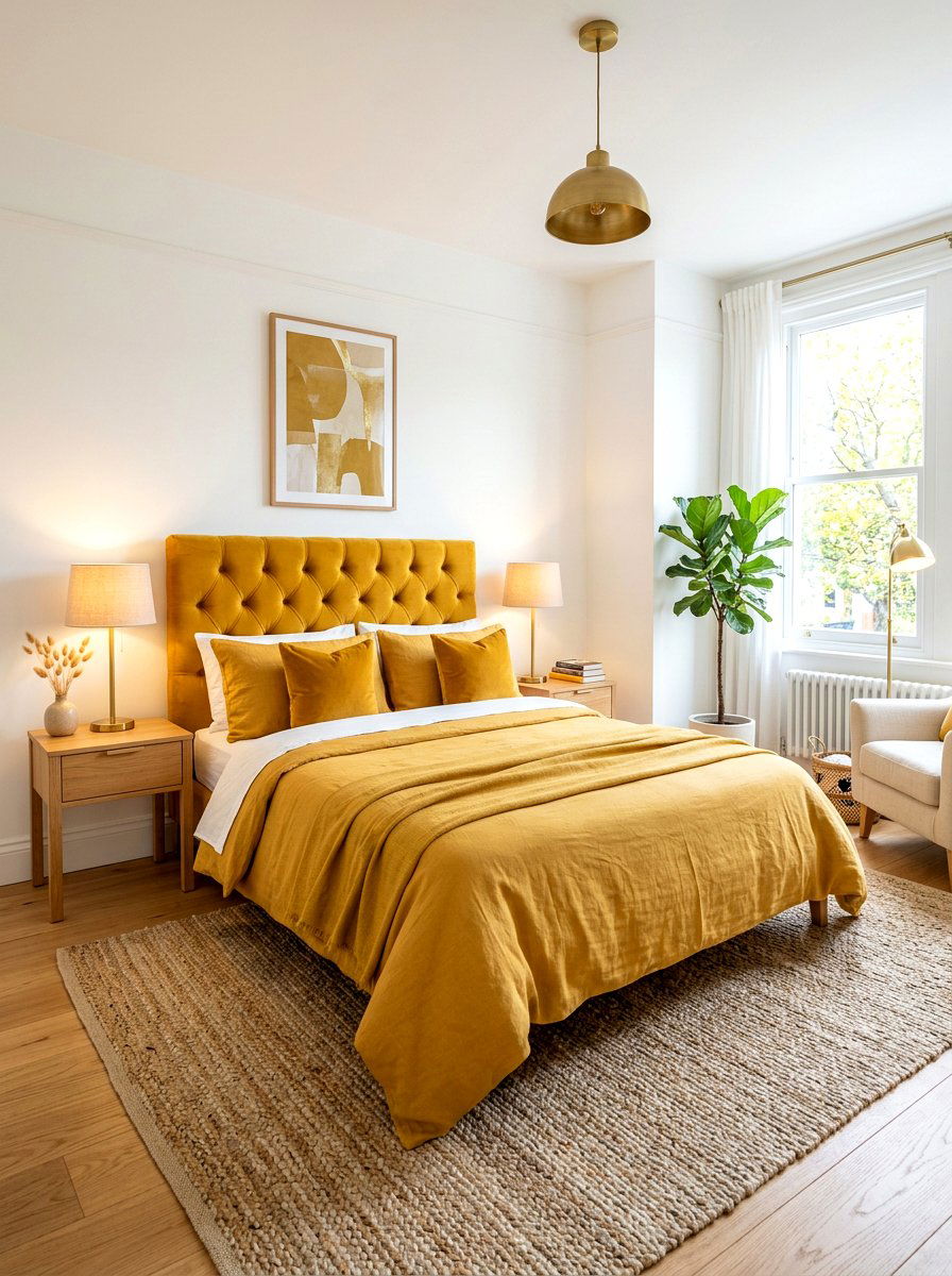 Golden yellow bedroom - 30 sunset palette decor ideas