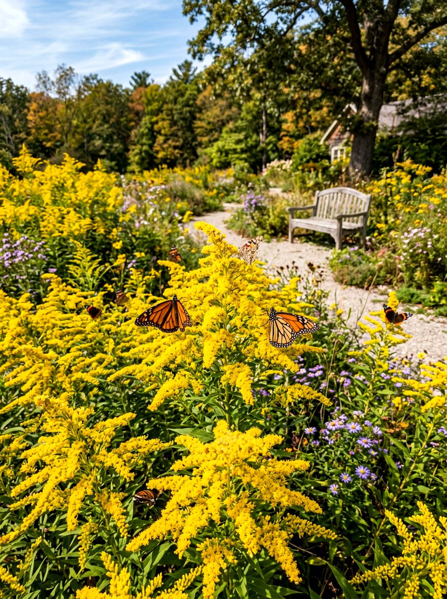 Goldenrod Garden Display - 30 pollinator garden ideas