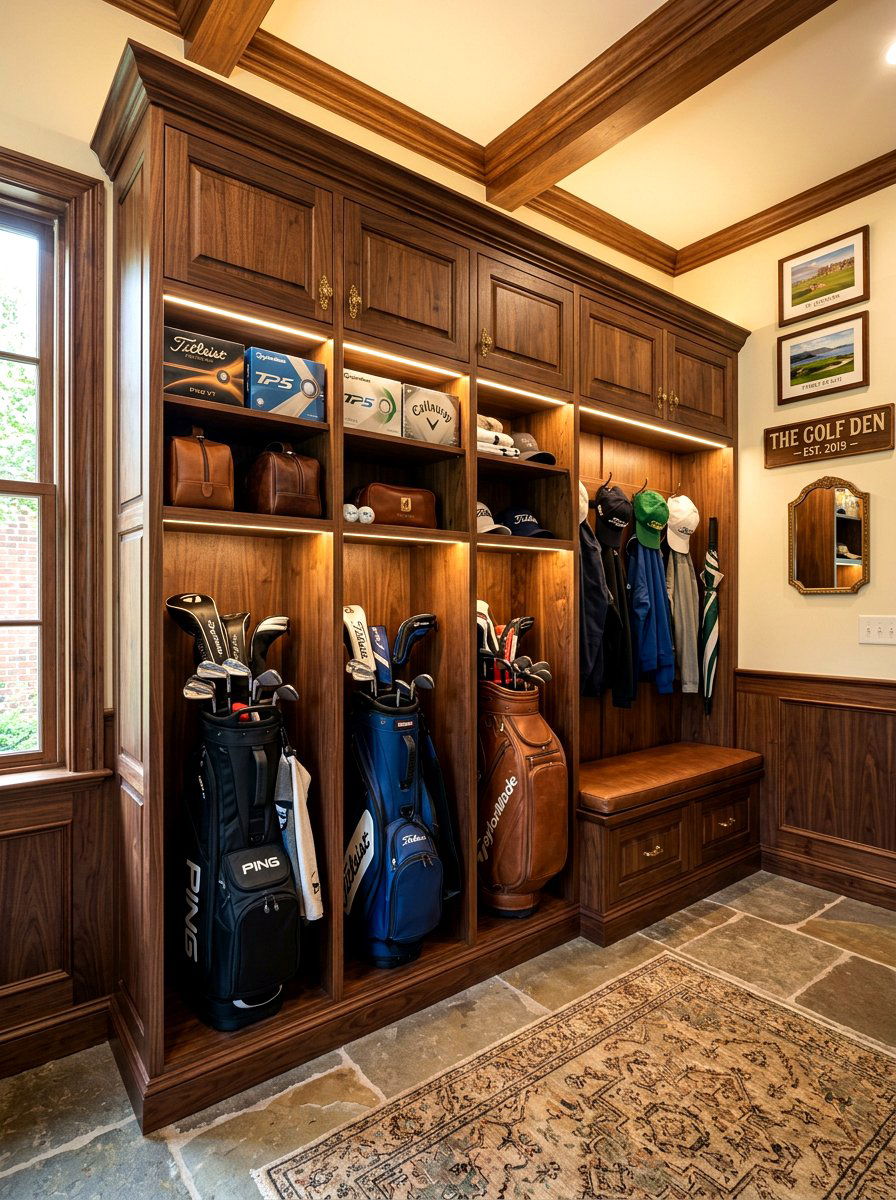 Golf enthusiast mudroom setup - 30 sports gear mudroom ideas