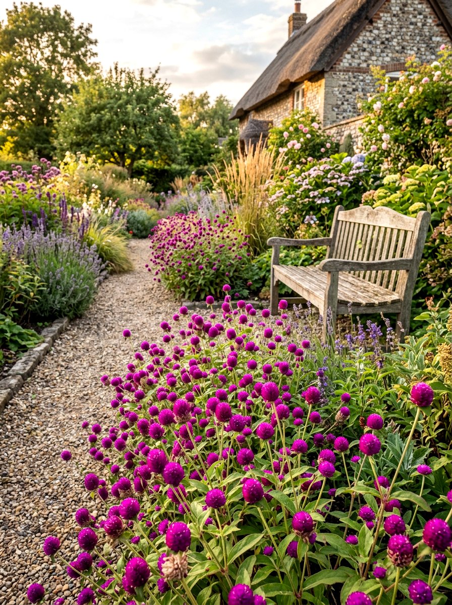 Gomphrena dried flowers - 30 annual flower border ideas