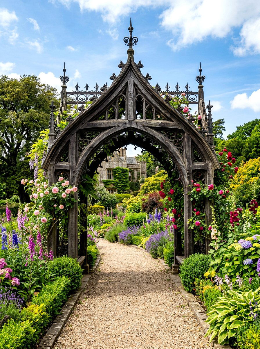Gothic Arch Arbor - 30 front arbor ideas