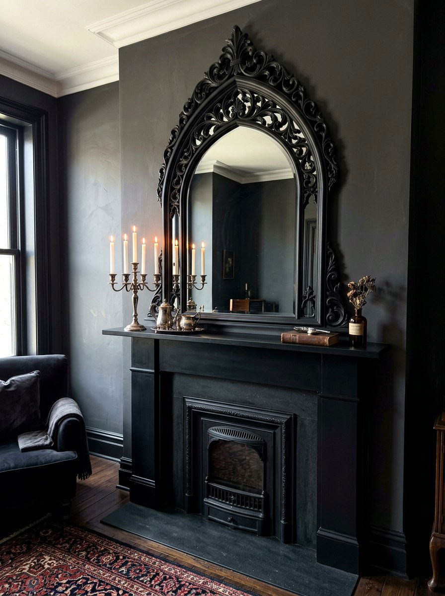 Gothic Black Mirror - 30 Halloween mantel decor ideas