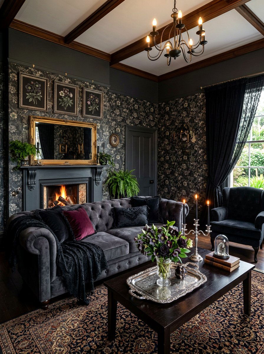 Gothic Floral Living Room - 30 dark floral living room ideas